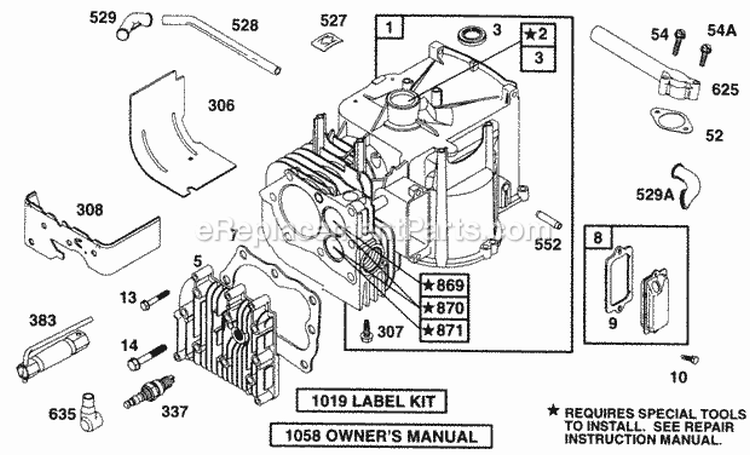 Cylinder Head Diagram and Parts List for 135702-0015-01  Briggs and Stratton Engine